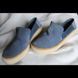 Tom's Blue Suede Slip-ons